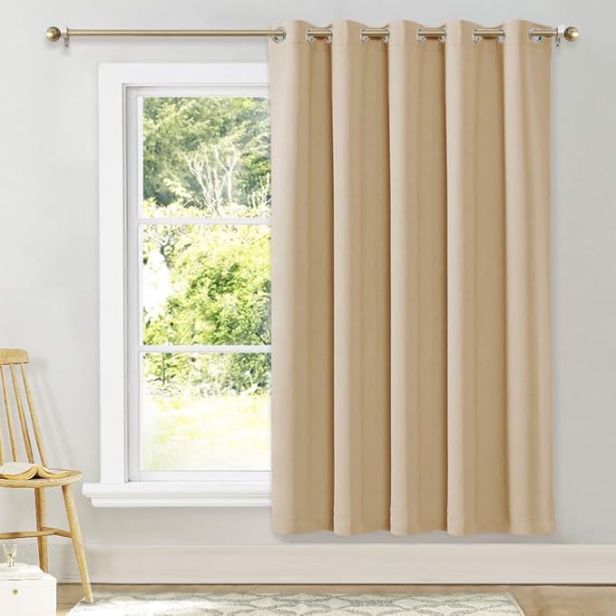NICETOWN Sliding Door Blinds Window Treatment, Wide Energy Save Thermal Insulated Patio Glass Door Drape for Dining Room, Guest Room (1 Piece, Biscotti Beige, W70 x L72)