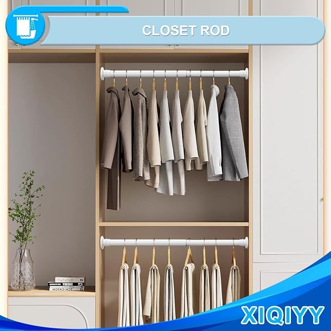 Spring Tension Rod 28 to 48 inches,Adjustable Heavy Duty Curtain Rod-Shower Curtain Rods for Bathroom,Windows,Door,White