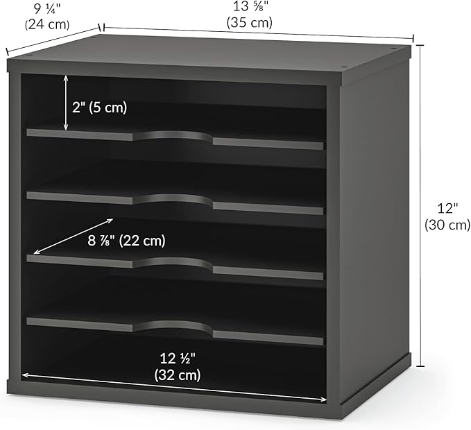 Ballucci 5-Tier File Organizer for Desk, Wooden Mail Sorter, Office Desk Organization, Paper Storage Organizers, Folder holder for desk, Letter Trays & Stacking Supports, Adjustable Shelves, Black