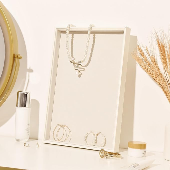Beige Velvet Jewelry Tray for Drawers Black Jewelrys Display Tray Stackable Jewelry Organizer Trays for Necklace Bracelet Ring Watch (2 Pack)