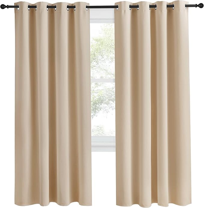 NICETOWN Room Darkening Biscotti Beige Curtain, 55x78 inches, 1 Piece, Modern Design Light Reducing & Privacy Protection Short Window Drape/Drapery for Kid's Room
