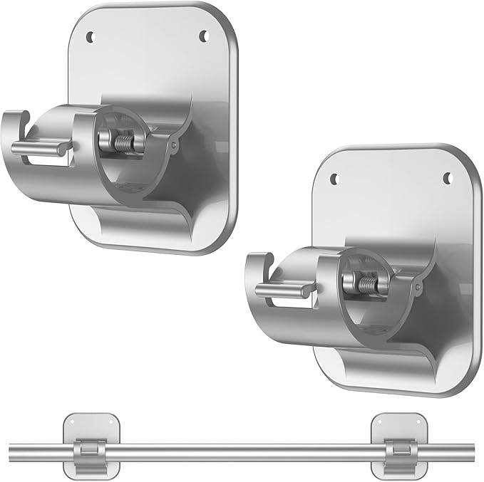 2PCS No Drill Adhesive Curtain Rod Brackets 40LB, Curtain Rods No Drilling Renter Friendly Hooks No Damage Curtain Holders, Apartment Farmhouse Classroom Decor Hanging Drapes