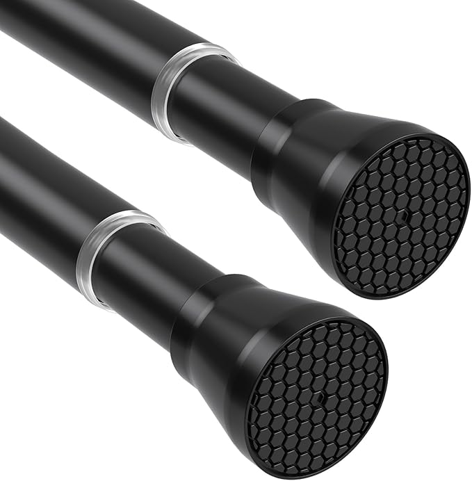 Tension Curtain Rod 2Pack Black Tension Rod Adjustable Curtain Rod No Drilling Tension Rods for Windows 28 to 48 Inch Curtain Rods Expandable Pressure Tension rods for Closet