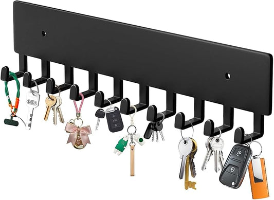 Key Holder Wall Mount with 10 Hooks - Key Rack Organizer for Entryway, Kitchen & Office, Screw-in Mounting 1 Pack 14 Inch