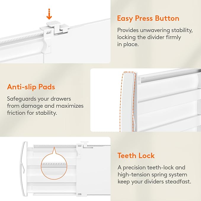 Lifewit 8 Pack 5" High Drawer Dividers for Clothes, 11.5"-18.5" Expandable Dresser Drawer Organizers, Adjustable White Plastic Separators for Kitchen, Cabinet, Nursery, Socks & Underwear Storage