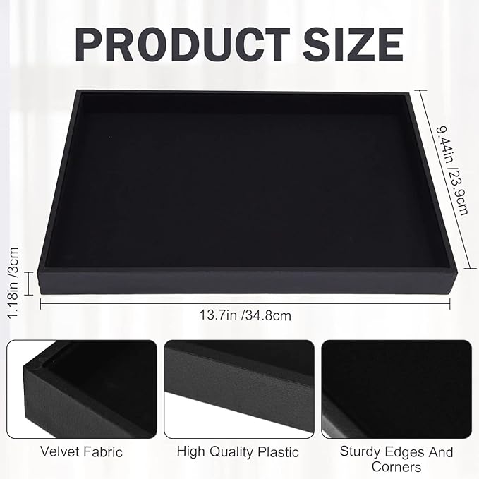 Velvet Jewelry Tray for Drawers Black Jewelrys Display Tray Stackable Jewelry Organizer Trays for Necklace Bracelet Ring Watch (1, Black)