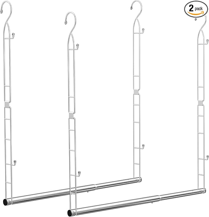 Hanging Closet Rod Stainless Steel, 2 Pack Adjustable Height & Width Closet Rod Extender, Space-Saving Closet Hanging Storage Organizer，Load up to 88LB