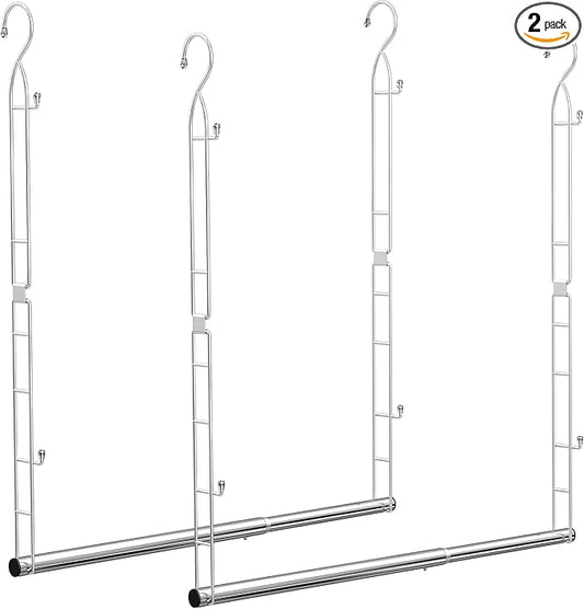 Hanging Closet Rod Stainless Steel, 2 Pack Adjustable Height & Width Closet Rod Extender, Space-Saving Closet Hanging Storage Organizer，Load up to 88LB