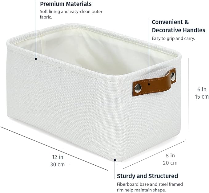 OrganiHaus Small Fabric Storage Baskets 6 Pack, 12x8in Cloth Storage Bins for Shelves, Small Baskets for Organizing Bathroom Pantry Closet, Canvas Shelf Baskets, Off-White