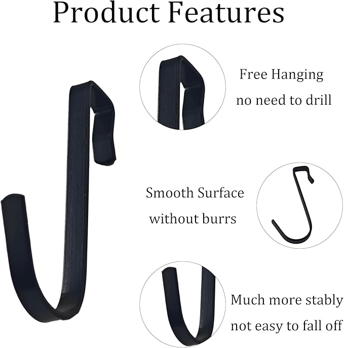 20Pcs J Shaped Stainless Steel Hanger Hook,Clip-on Wire Rack Hook, Hanging Sink Grid Hooks Wire Shelf Hooks for Kitchen Bedroom Office,Black