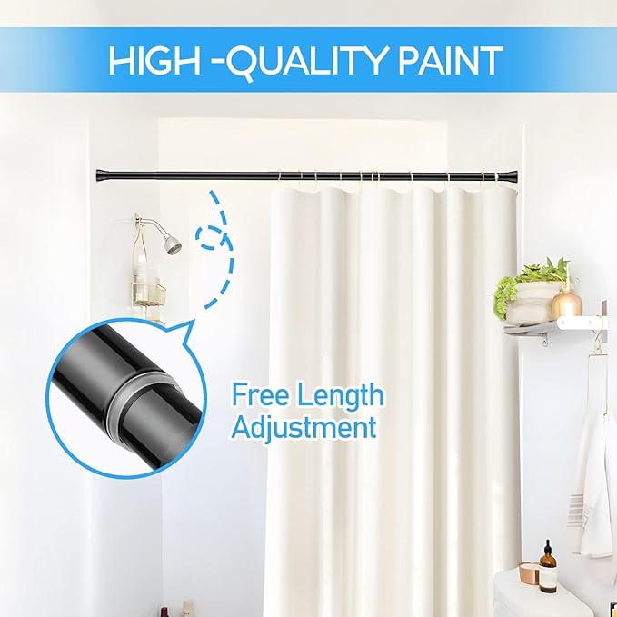 Tension Curtain Rod Black 4PCS Tension Rods for Windows 30 to 64 Inch Spring Curtain Rod Adjustable Tension Rod Tension Curtain Rod of Bathroom Window Curtain Rod Closet rod Kitchen rod Wardrobe