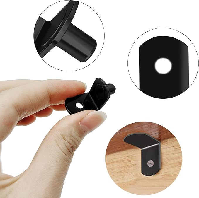 Cerpourt Shelf Support Pegs, 40 Pcs L-Shaped Black Steel Cabinet Shelf Brackets with Hole, 5mm Diameter, for Bookcase, Kitchen, Closet Shelves