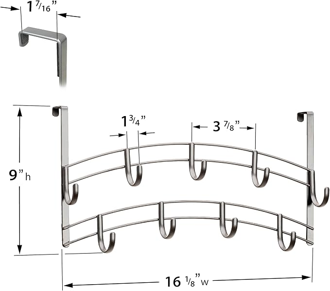 LYNK Professional® Home™ Over the Door Hooks - 9 Hook – Over the Door Coat Rack - Over the Door Hanger - Hanging Towels or Clothes - Bathroom, Bedroom, Laundry Room - Lifetime Ltd. Warranty, Platinum
