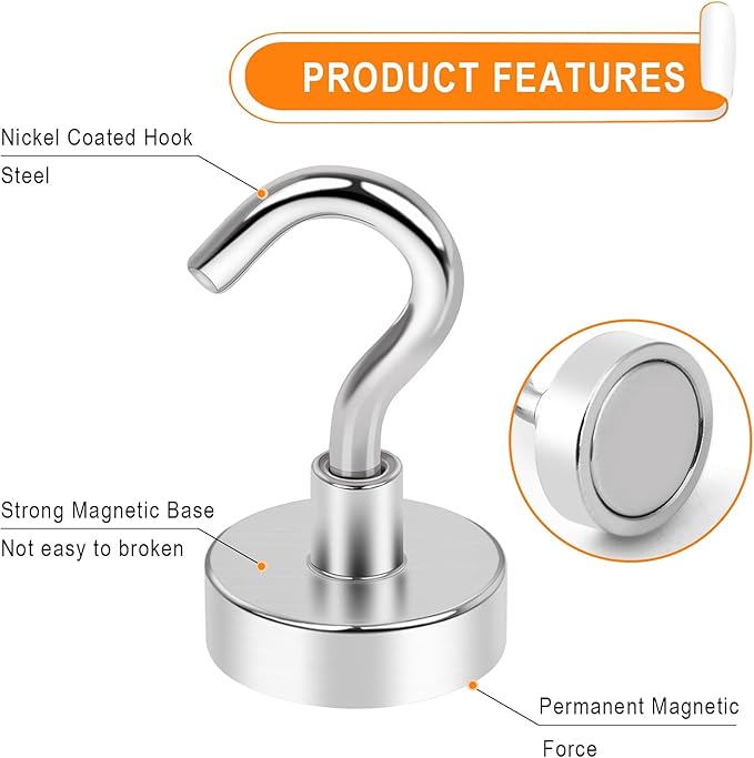 MIKEDE Magnetic Hooks,30lbs Strong Magnets Hooks Heavy Duty, Extra Strong Cruise Hook for Hanging, Industrial Metal Refrigerator Hooks for Cruise Cabins, Fridge, Kitchen, Grill-36 Pack