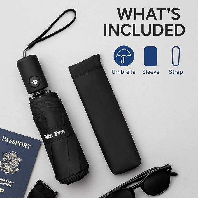 Mr. Pen- Windproof Travel Umbrella, Small Water-Resistant Automatic Folding Umbrella for Rain and Sun, Light, Compact and Portable for Women & Men, Fits Car & Backpack