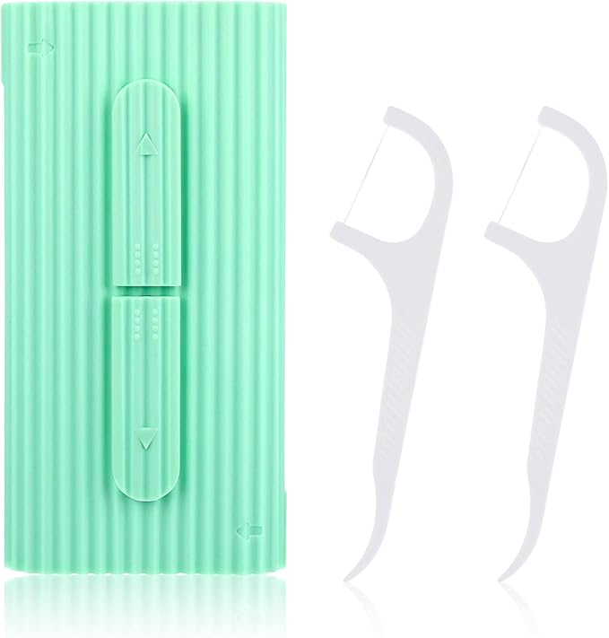 WLLHYF Portable Dental Floss Case Automatic Dental Floss Pick Organizer Travel Flosser Dispenser Storage Refillable Holder Boxes with 10 Floss Picks for Teeth Cleaning