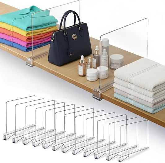 12 Pack Acrylic Shelf Dividers for Closet 11x7.9 Inch – Acrylic Dividers for Shelves Clear Closet Shelf Separators for Purses, Clothes Storage – Vertical Bookshelf Dividers for Bedroom & Kitchen