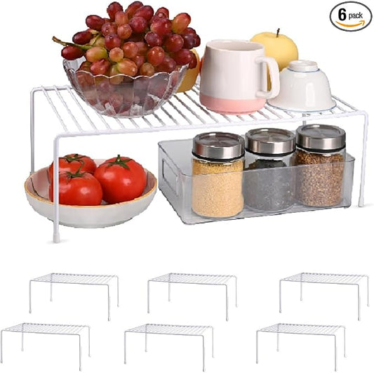 6-Pack Medium (14.8x8.5inch) Kitchen Organizer Rack, Kitchen Shelves for Spice Organization for Cabinet, Pantry Organizers and Storage, Spice Rack, Desk Organizer, White