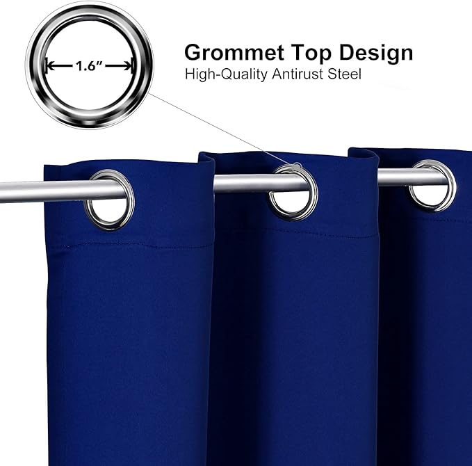 ChrisDowa Grommet Blackout Curtains for Bedroom - Thermal Insulated Room Darkening Curtains for Living Room (1 Panel Set, Royal Blue, 42W x 63L)