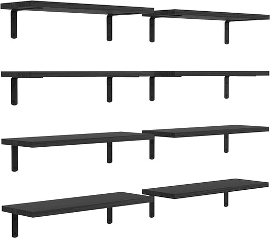 DOLLFIO Floating Shelves, 8 Sets Wooden Floating Shelves for Bedroom & Bathroom Wall Decor, Floating Book Shelf Living Room Black