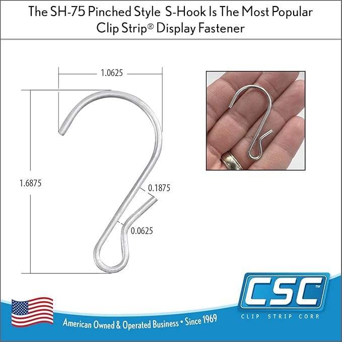 Clip Strip 100 Pack S Hooks, 1.69" S Shaped Hooks for Hanging Plants, DIY Crafts, Jewelry, Keys, Decorations, Kitchen Utensils, Merchandisers, Displays, Products in Retail, Pinched Version