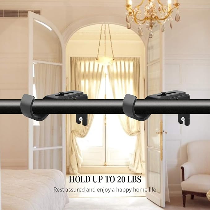 Heavy Duty Adjustable Curtain Rod Brackets Holders for 1 Inch Rod, Black Color, (Set of 6)