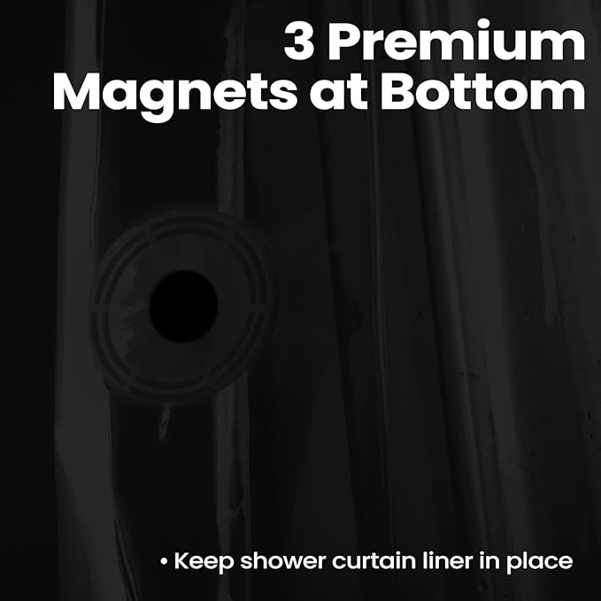 downluxe Shower Curtain Liner, PEVA Plastic Shower Liner with 3 Magnets, 72" x 72" Waterproof Bathroom Curtain, Black, 1 Pack