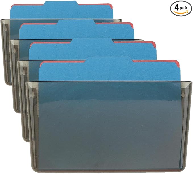 Officemate Wall File, Letter Size, Stackable Wall-Mounted Document Organizer, Plastic Pocket for Files, Mail & Folders, Gray (21431) (Pack of 4)