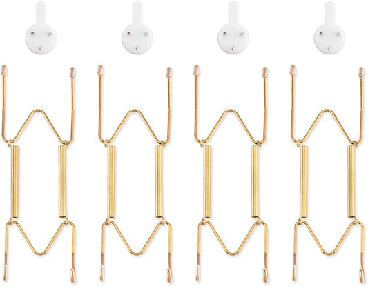 Bilillo 4 Pack Plate Hangers for The Wall, Suitable for 6-8 inch Art Plate, Stainless Steel Invisible Heavy Duty Wire Plate Holder with Wall Hooks, Plate Hangers for Displaying Plates, Platter, Dish
