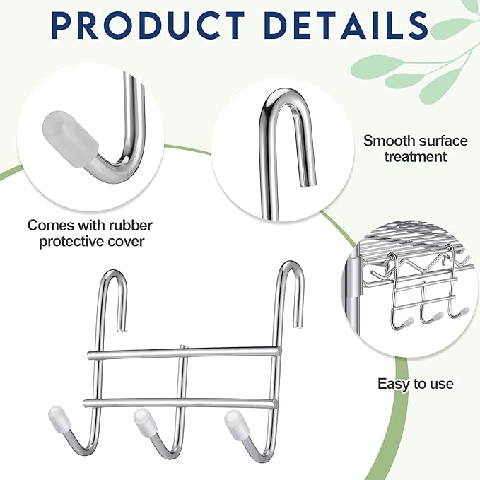 Teenyyou 12 Pack 3 Hook Attachment for Wire Shelving 3.75" l x 1.625" d x 3.25" h Wire Shelving Hooks Accessories Steel Hanging Rack Metal for Storage Organizer (Chrome)