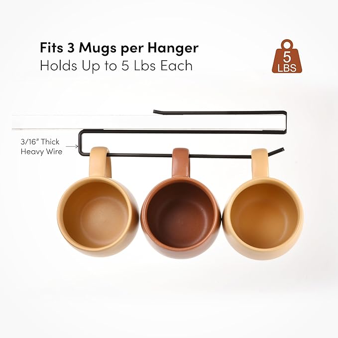 xympo Coffee Mug Hanger for Cabinet, Clip-On Shelf, for Cups, Utensil, Tumbler Lid, Screwless Install (Pack of 2), Fits Shelves up to 3/4"
