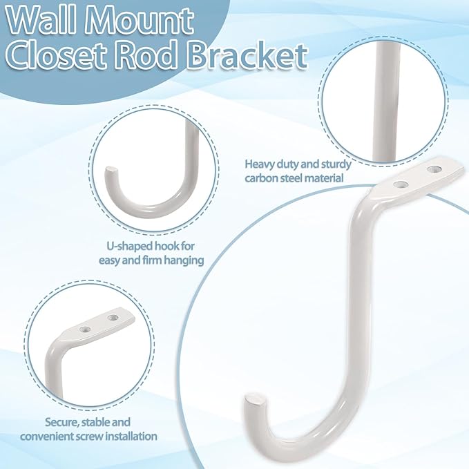 OwnMy 4PCS Closet Rod Center Support 1 Inch to 1.5 Inch Heavy Duty Closet Shelf Rod Brackets, Wall Mount Closet Rod Holders Clothes Storage Hangers