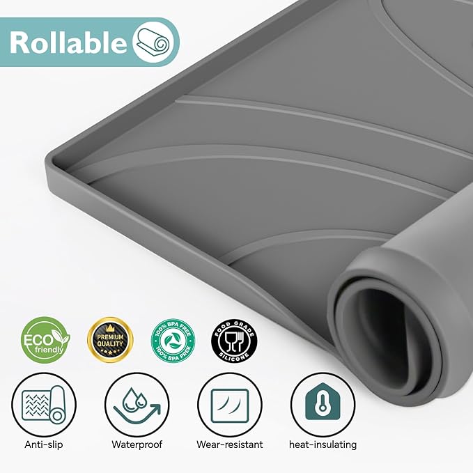 Under Sink Mat 28" x 22", Silicone Under Sink Liner for Kitchen and Bathroom, Waterproof Cabinet Protector Drip Tray, Protects Cabinets from Leaks and Spills