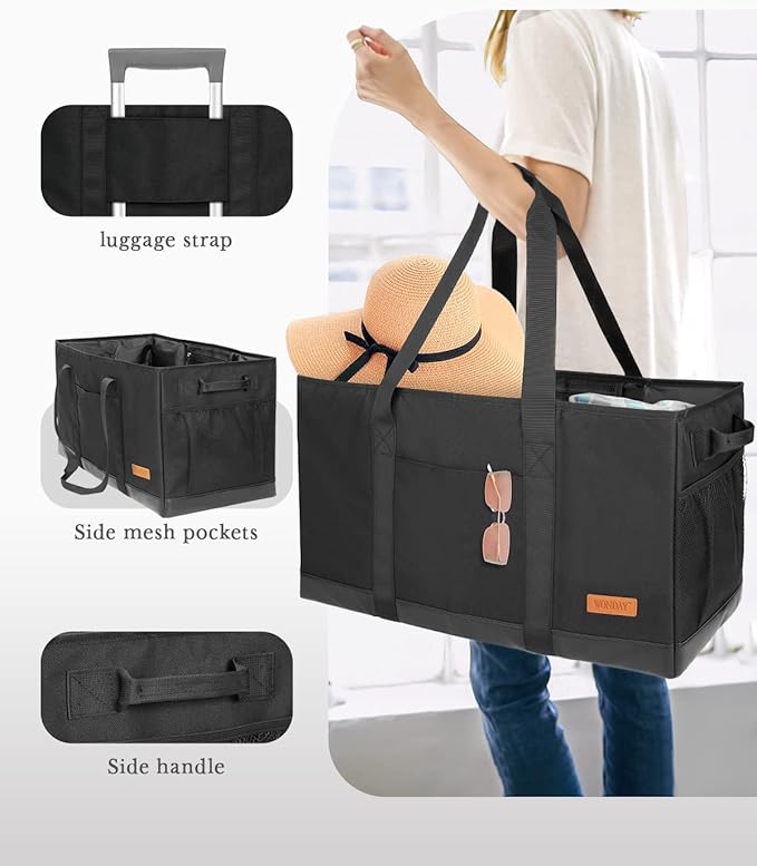 WONDAY Extra Large Utility Tote Bag - Standing Reusable Grocery Bag with Handle, Collapsible Storage for Shopping, Beach