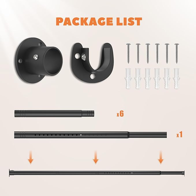 Closet Rod 50-99 Inches, Adjustable Heavy Duty Metal Black Closet Rods for Hanging Clothes 1.3 Inches Diameter for Wardrobes Laundry