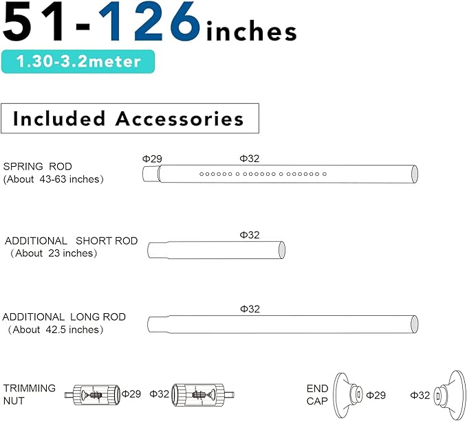 Tension Curtain Rod, 51-126 Inch,Spring Shower Tension Curtain Rod, Closet Rod, for Windows or Shower, Easy to Install, No Drilling, No Rust, for Bathroom, Rod Diameter 1.26 Inches, Grey,Umimile