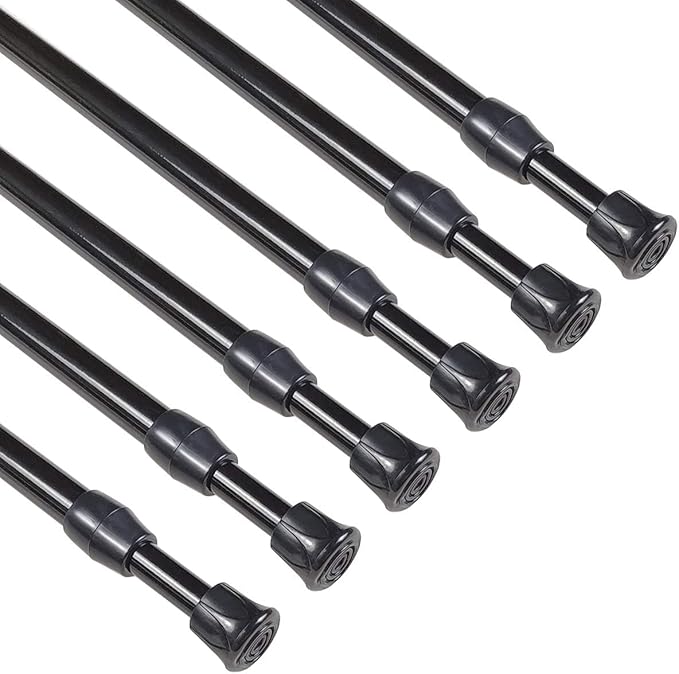 KXLife 6Pcs Spring Tension Curtain Rod, 18 to 30 Inch Adjustable Small Tension Rods No Drill, Black Spring Loaded Curtain Tension Rod for Window