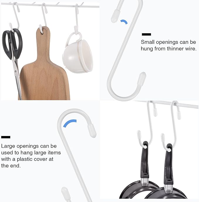 Hotop 36 Pcs White S Hooks for Hanging 3.15 Inch Heavy Duty S Shaped Hook Rack Metal Non Slip Hanger for Christmas Tree Stocking Kitchen Pot Utensils Closet Wire Bathroom Bedroom Pan Bag Towel Plant