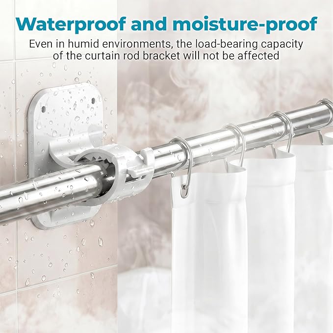 No Drill Curtain Rod Brackets - 20LB, 8 Pack Self Adhesive Curtain Rod Holder, Peel and Stick Wall Hooks, Renter Friendly Upgrades for Apartment, Kitchen, Bathroom, Dorm, Living Room and RV