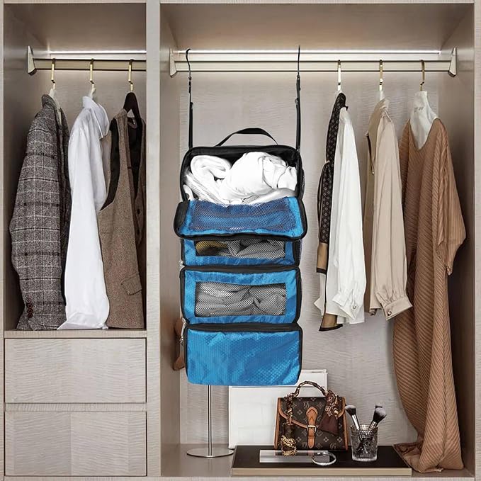 Olosar Suitcase Organizer, Travel Luggage Organizer Portable Hanging Travel Shelves Collapsible Hanging Packing Cubes for Carry on Suitcase