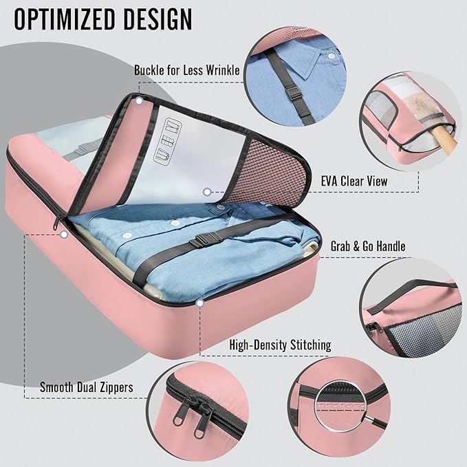 Veken 8 Set Packing Cubes for Travel Essentials, Suitcase Organizer Bags in 4 Sizes, Carry-On Luggage Accessories with Large Laundry & Shoes Bag, Must-Have for Airplane, Road Trip & Camping