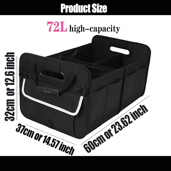 titiyiof Trunk Organizer for SUV & Sedan, Car Organizers and Storage, Waterproof Collapsible & Adjustable Straps, 70L Sturdy Car Organization for Car Accessories, Tools, Sundries (Black B, Large-A)
