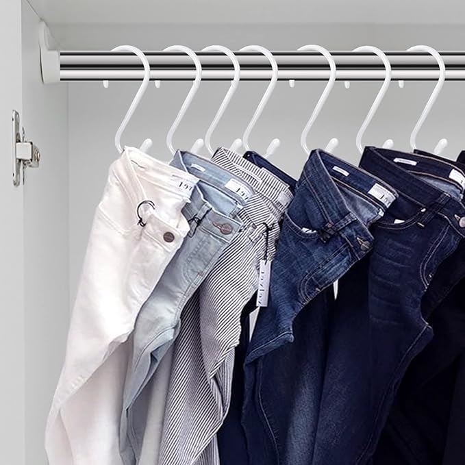 12 Pack 4-1/2 Inch White S Hooks for hanging, Large Vinyl Coated S Hangers Hooks Heavy Duty, Steel Metal Rubber Coated Closet Rod Hooks for Hanging Jeans Clothes Plant Pot Pan Cup Bathrooms Towel Robe
