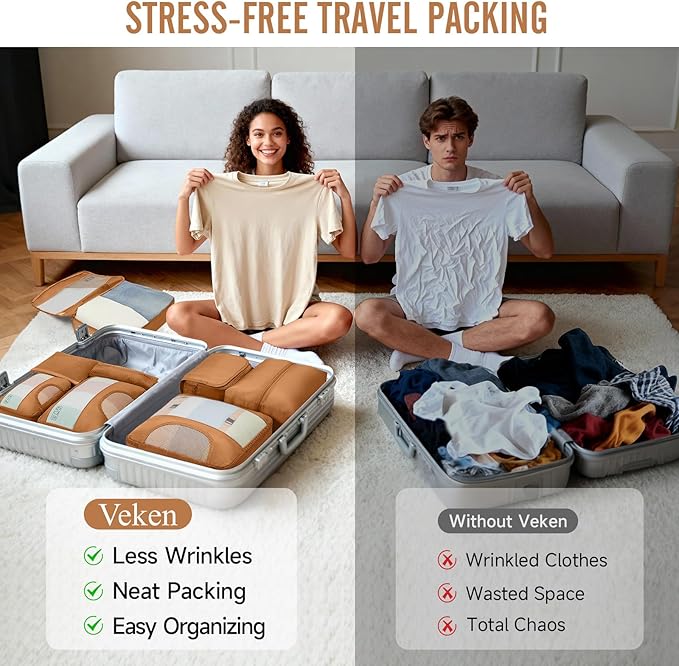 Veken 8 Set Packing Cubes for Travel Essentials, Suitcase Organizer Bags in 4 Sizes, Carry-On Luggage Accessories with Large Laundry & Shoes Bag, Must-Have for Airplane, Road Trip & Camping