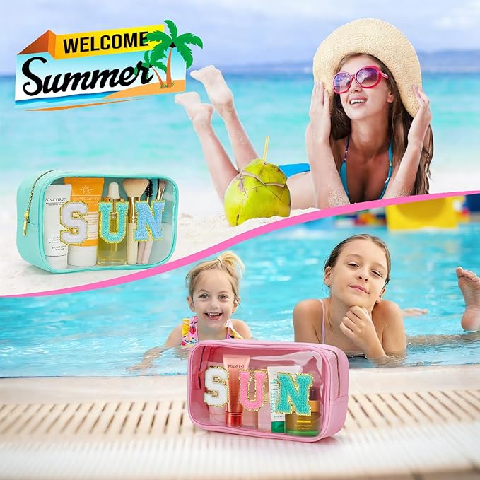 Mothers Day Gifts Teacher Appreciation Gifts Clear Sunscreen Bag Pouch for Beach Bag,Waterproof Sun Makeup Bag Beach Toiletry Cosmetic Bag Preppy Beach Summer Vacation Essentials Bag