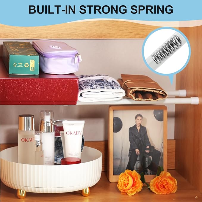 Spring Tension Rod, Goowin Small Tension Rod, 5/8" Diameter No Drilling Expandable Short Tension Rods Spring Rods, Tension Rods for Closet, Cupboard, Hanging Clothes, White, 3 Pack (10-15.7 inch)