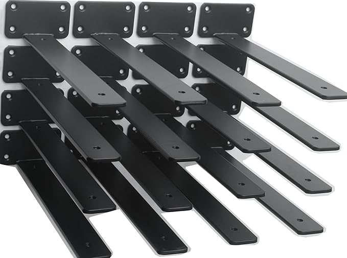 16 Pack - 14 inch Black Hidden L Shelf Bracket (1/5 Inch Thicked) Iron Floating Shelf Brackets Rustic Industrial Metal Brackets for Shelf Support