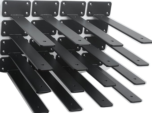 16 Pack - 14 inch Black Hidden L Shelf Bracket (1/5 Inch Thicked) Iron Floating Shelf Brackets Rustic Industrial Metal Brackets for Shelf Support