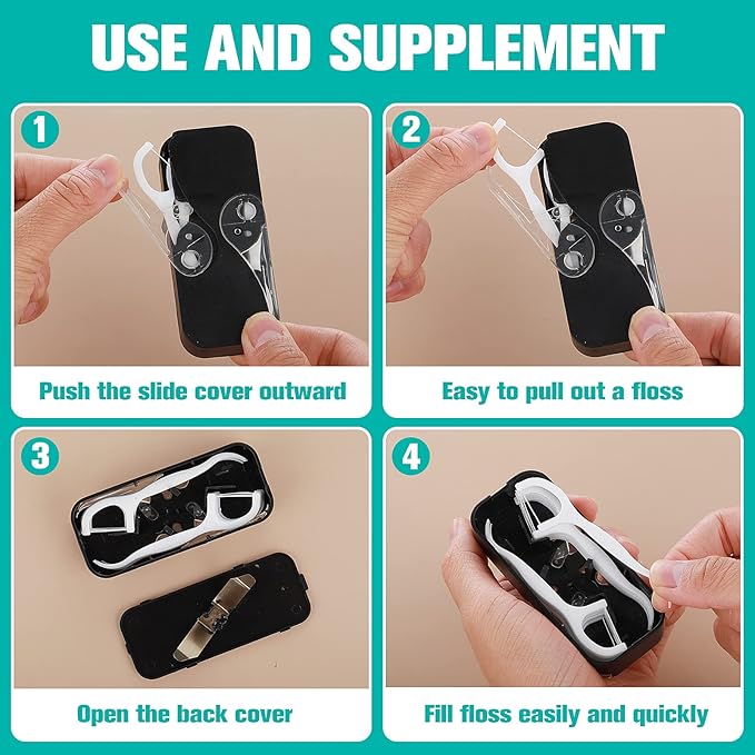 WLLHYF Portable Dental Floss Case Automatic Dental Floss Pick Organizer Case Travel Flosser Dispenser Storage Case Refillable Holder Boxes with 10 Floss Picks for Teeth Cleaning