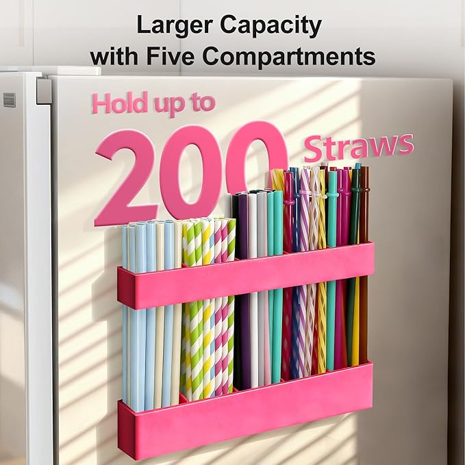 9.5” Large Acrylic Straw Holder for Cabinet Door, Reusable Adjustable Two-Part Straws Organizer with Ultra Sticky Adhesive Strips, 2026 Straw Storage for Kitchen Cupboard